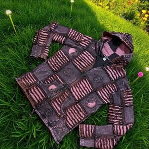 Goblin Fairy Pixie Hippy Boho Cotton Patchwork Jacket Zip Up Hoodie Mens S/M